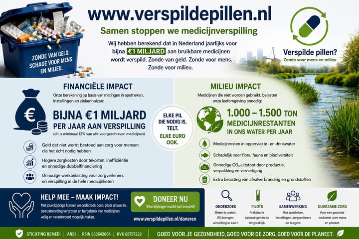 Donatie pagina voor project verantwoorde heruitgifte medicijnen.